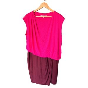 TRINA TURK Women's XL Pink Burgundy Colorblock Sheath Dress Sleeveless